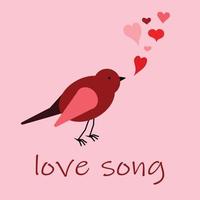 ilustración minimalista cuadrada vectorial con pájaro rojo y corazones en rosa pálido. se puede utilizar como tarjeta de san valentín, invitación de fiesta, etiqueta, impresión, plantilla de redes sociales. vector