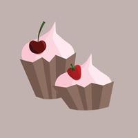 Square vector illustration with two cupcakes on taupe background. Can be used as a greeting card, tag, invitation, social media template, print. Minimalistic style, pastel colors.