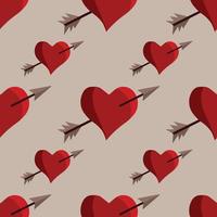 Vector seamless pattern with red hearts and arrows on biege. Suitable for web, social media, apps, fabric or wrapping paper print, greeting cards etc