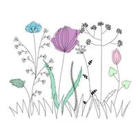 Silhouettes of simple wildflowers are drawn on a white background. Logo design, flyer, brand book vector