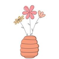 stylized chamomile flowers in a vase drawn in boho style on a white background. Element for logo, business card, booklet vector