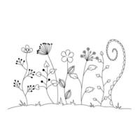 siluetas de diferentes flores silvestres de líneas simples sobre un fondo blanco. diseño de logotipo, volante, libro de marca vector