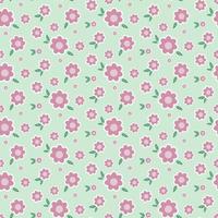 Seamless background with pink flowers and leaf on green. Delicate spring picture for wrapping paper. pattern vector