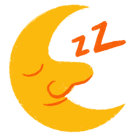 Crayon drawing styled sleeping moon sticker icon illustration png