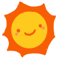 Cute sun cartoon in crayon drawing style illustration for sticker emoji icon use png