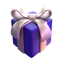 3D rendering purple gift box with silver bows for birthday and Christmas party illustration png