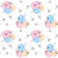 Seamless background of vector dandelions and color areas on white background.