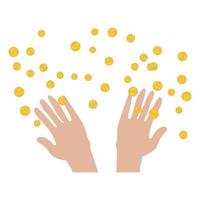 Hands tossing a handful of coins. Dollar, euro, bitcoin coins. financial abundance vector