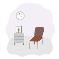 Room with chest of drawers, chair, clock and painting. empty room vector