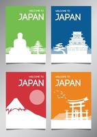 hito famoso de japón y símbolo en estilo de silueta con conjunto de folletos temáticos de varios colores, ilustración vectorial vector