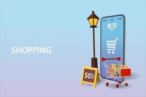 compras en línea en el sitio web o en la aplicación móvil marketing de conceptos vectoriales y marketing digital vector