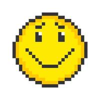 Happy face icon. Pixel art emoticons. Vector illustration.