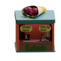 Tienda de kebab isométrica de representación 3d perfecta para proyecto de diseño png