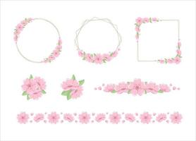 Japanese cherry blossom frames, borders, design element vector illustration collection