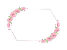 Cherry Blossom Frames. Hexagon Geometric Floral Border. vector