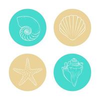 juego de pegatinas de conchas marinas y estrellas de mar, ilustración de vida marina acuática dibujada a mano vector