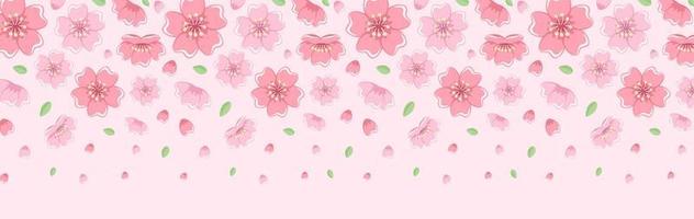 Cherry Blossom Banner Background. Falling Petals and Leaves Illustration. vector