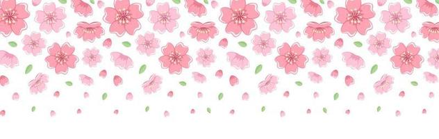 Cherry Blossom Banner Background. Falling Petals and Leaves Illustration. vector