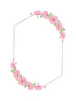 Cherry Blossom Frames. Vertical Hexagon Geometric Floral Border. vector