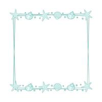 Square seashells frame. Sea and ocean design vertical template. Vector illustration summer or beach party advertising design