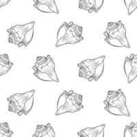 Conch shells seamless pattern background vector illustration. Hand drawn aquatic marine life wallpapers