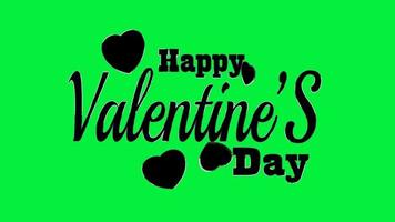 Animated valentines day text. black typography isolated on green screen background. valentines day greeting card. video