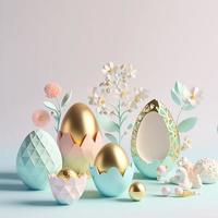 Easter Card Background with 3D Easter Eggs and Flower for Promotion photo