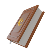 3d render illustration of al-quran with moon and star icon for decoration greeting card of ramadan and eid al fitr png