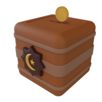 3d render illustration of charity box with moon and star icon, for zakat and donation banner in fasting month png