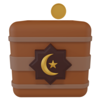 Illustration de rendu 3d de la boîte de charité avec l'icône de la lune et de l'étoile, pour la bannière de la zakat et des dons pendant le mois de jeûne png