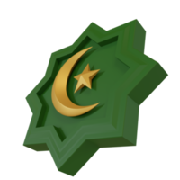 3d render illustration of golden half moon and star emblem, for decoration of ramadan and eid mubarak greeting card png