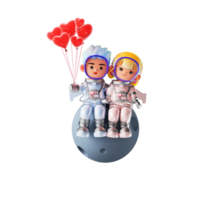 3D rendering of cartoon space lovers png