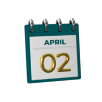 calendário mensal 02 de abril renderização em 3d png