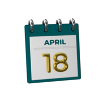 calendario mensual 18 de abril representación 3d png