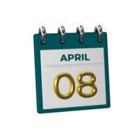 Monthly Calendar 08 April 3D Rendering png