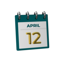 calendario mensual 12 de abril representación 3d png