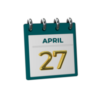 calendario mensual 27 de abril representación 3d png