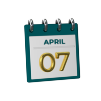 calendario mensual 07 abril representación 3d png