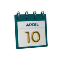 calendario mensual 10 de abril representación 3d png