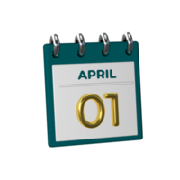Monthly Calendar 01 April 3D Rendering png