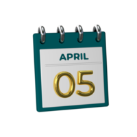 calendario mensual 05 abril representación 3d png