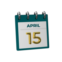 Monthly Calendar 15 April 3D Rendering png