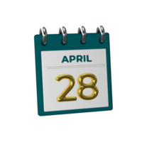 Monthly Calendar 28 April 3D Rendering png