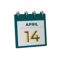 calendario mensual 14 de abril representación 3d png