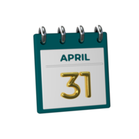 Monthly Calendar 31 April 3D Rendering png