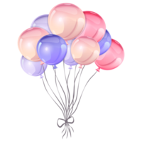 Bouquet, bunch of balloons. Cartoon illustration for card, party, invitation, design, flyer, poster, decor, banner, web, advertising. Birthday gift and decoration png