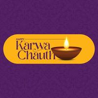 Happy karwa chauth decorative card with moon and diya vector