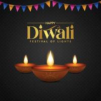 Illustration of burning diya on happy diwali holiday background vector