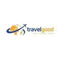 Tours and travel logo with an airplane passing over the world vector