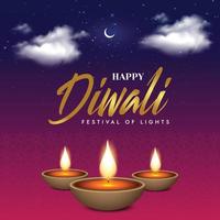 Illustration of burning diya on happy diwali holiday background vector